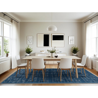 Machine Washable Solid Blue Area Rug