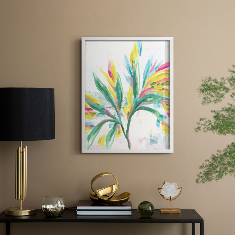 «Tropical Leaf Fresco I», reproduction encadrée - bois massif, H 30 po x l 24 po, Blanc
