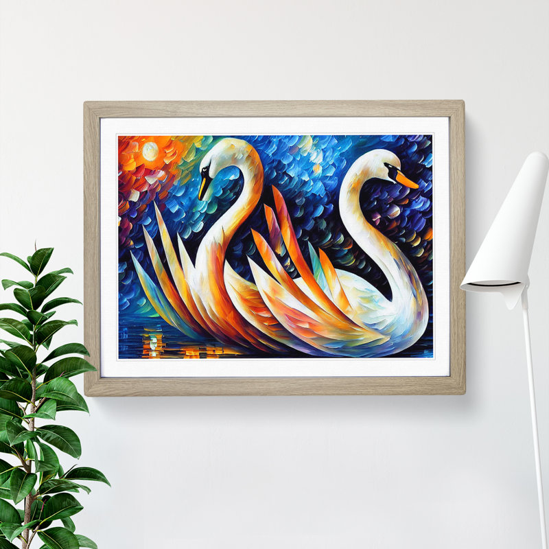 Swan Vol.3 Abstract - Single Picture Frame Painting, 46cm H x 64cm W x 2cm D, Oak Framed