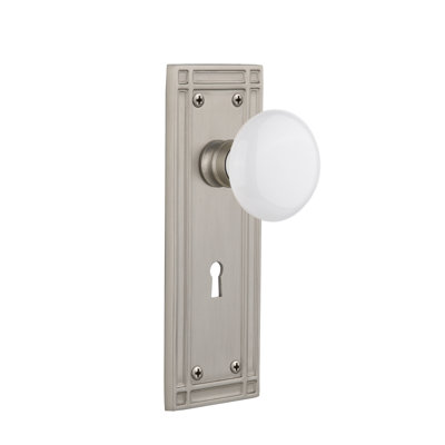 Mission Plate with Decorative Keyhole and White Porcelain Door Knob