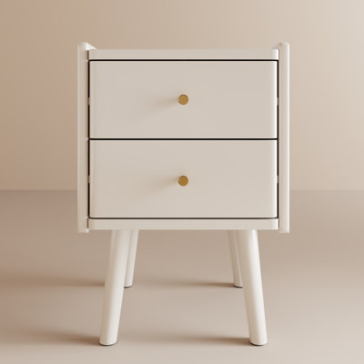 Solid Wood Mid‑Century Modern 2‑Drawer Bedroom Nightstand