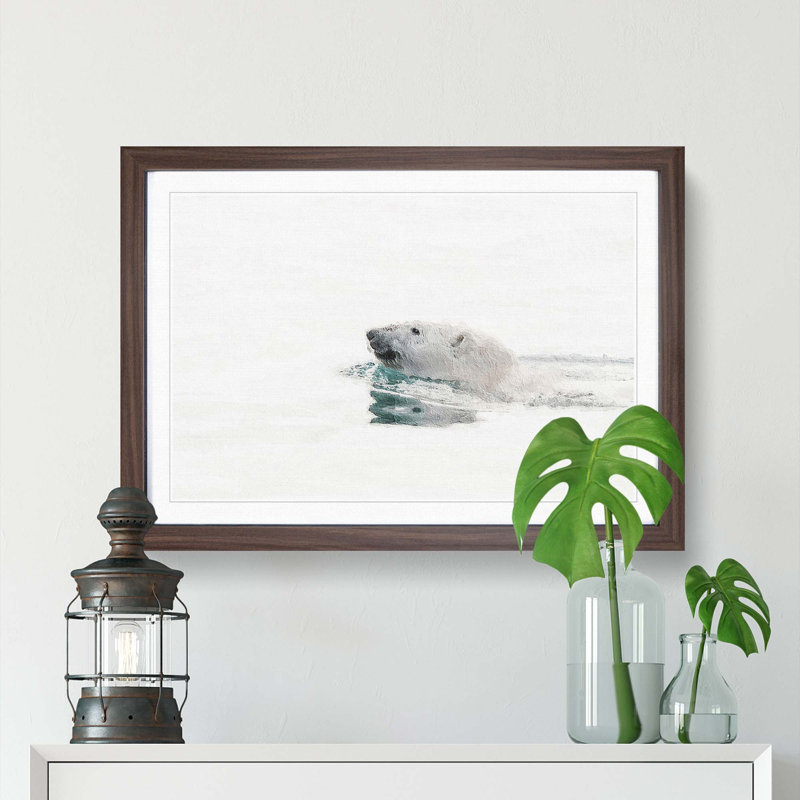 Polar Bear Swimming - Picture Frame Painting Print on MDF, Walnut Framed, 48cm H x 65cm W x 2cm D