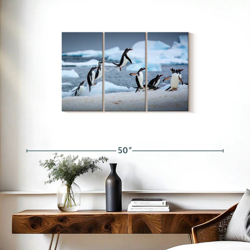 Brampt Penguins Jumping On Ice, 20" H x 33" W