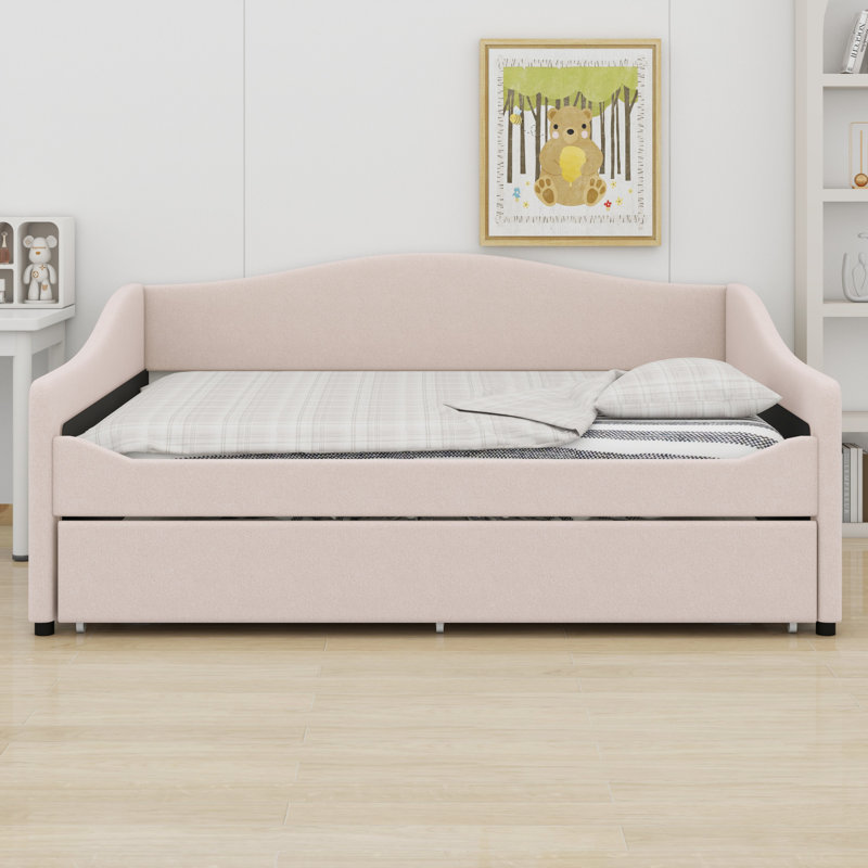 Upholstered Daybed With Light And Trundle, Beige, Full/Double