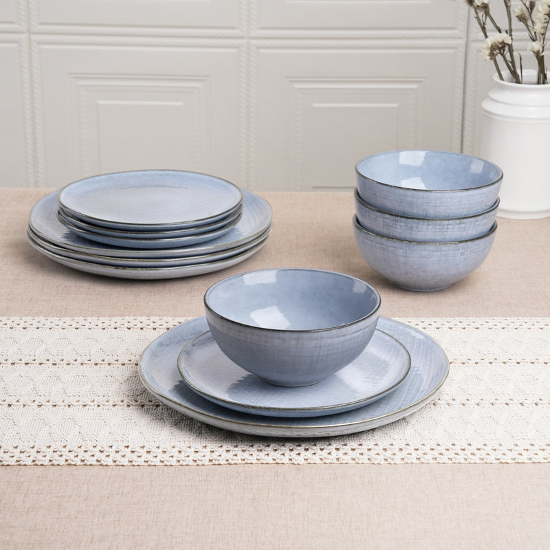 Adomas 12 Piece Dinnerware Sets, Dish Sets for 4, Blue