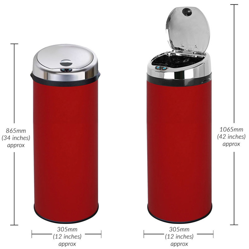 Ladson Steel Motion Sensor Kitchen Trash Can, Red, 50L