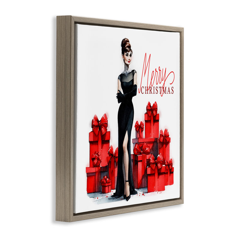 Art mural sur toile Trendy Merry Christmas par Amanda Greenwood, Cadre flottant orme Montalcino, H 18 po x l 18 po