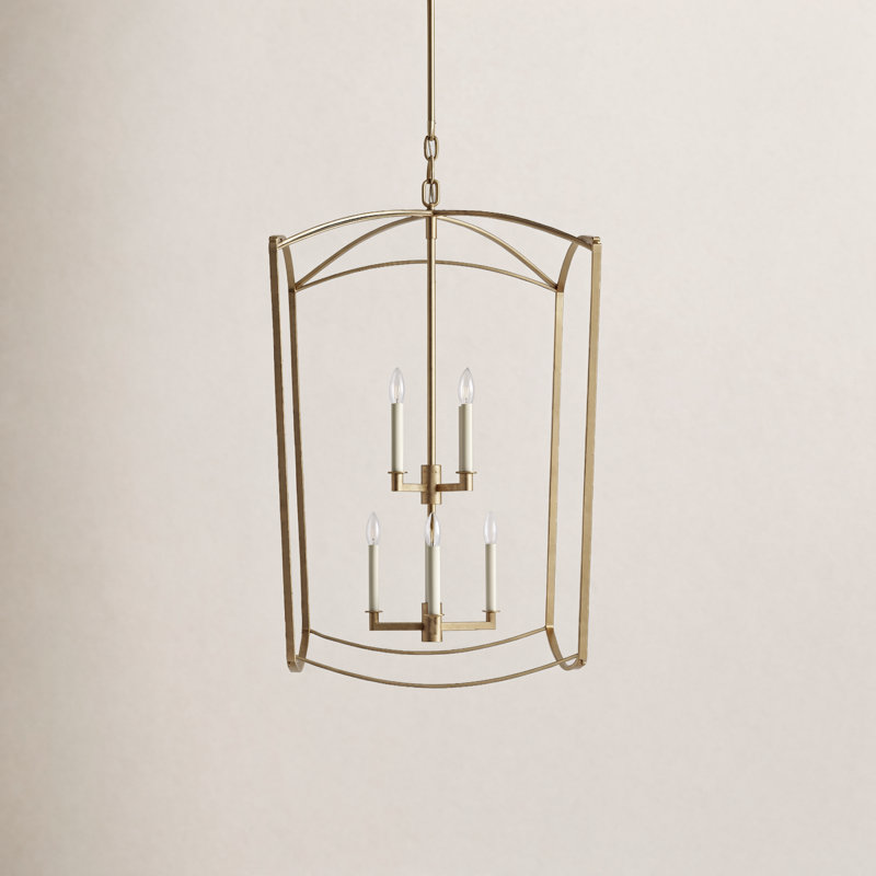Olive 3-Light Metal Dimmable Lantern Chandelier, Antique Gold
