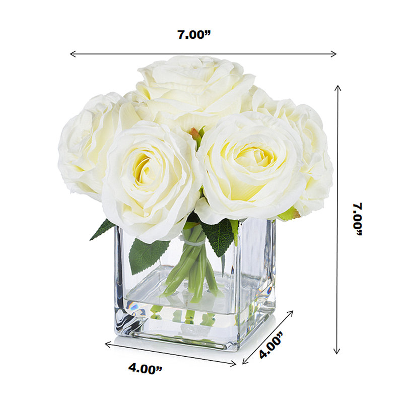 Faux Silk Rose Arrangement in Vase, Cream