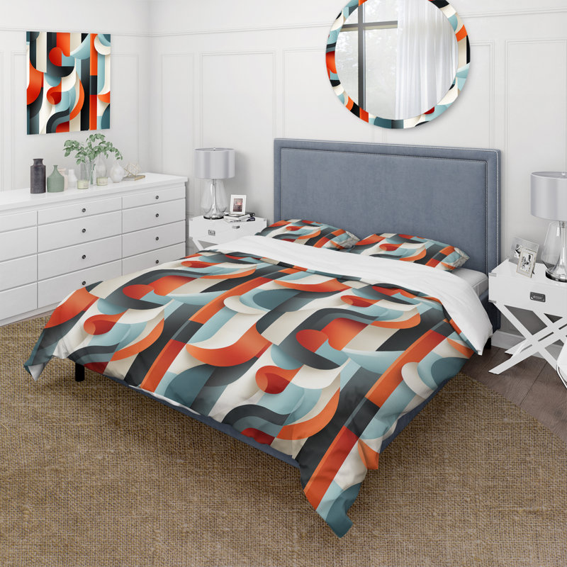 Ensemble de housse de couette Futuristic Stripe And Sphere Symphony, Housse de couette pour très grand lit et 2 très