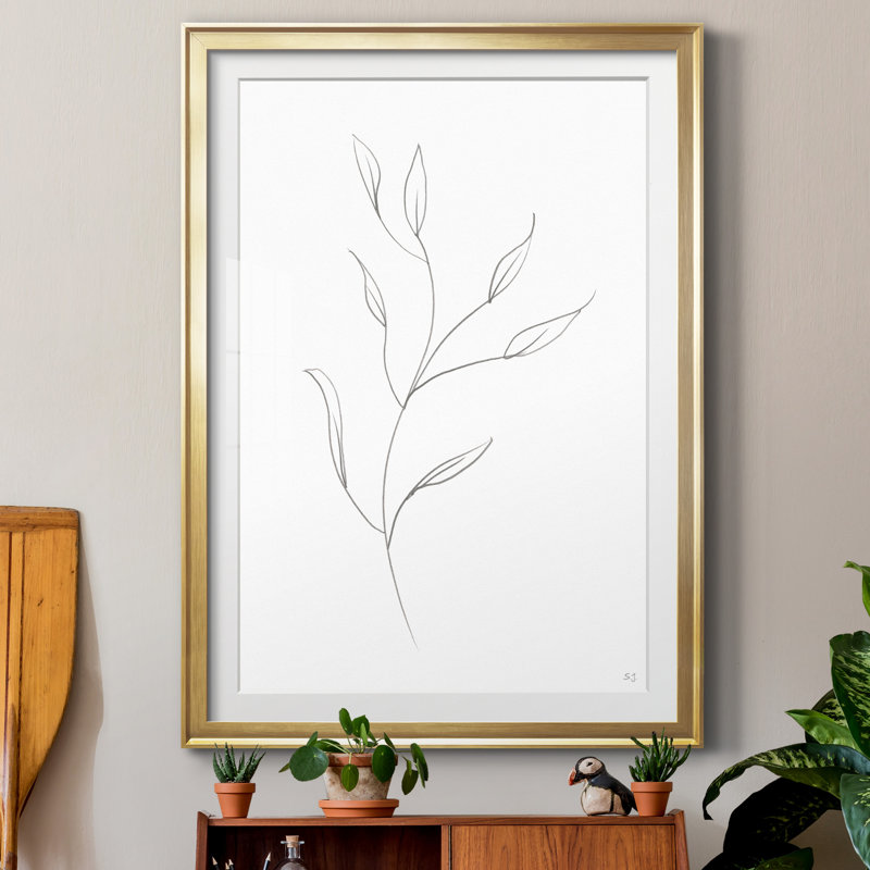 «Botanical Gesture I», reproduction sur papier encadrée, Papier encadré doré, H 30,5 po x l 42,5 po x P 1,5 po
