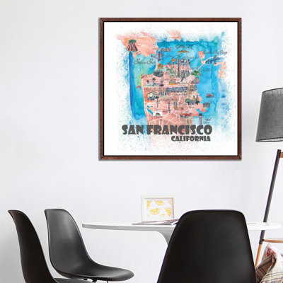 San Francisco USA Illustrated Map by Markus & Martina Bleichner - Painting on Canvas