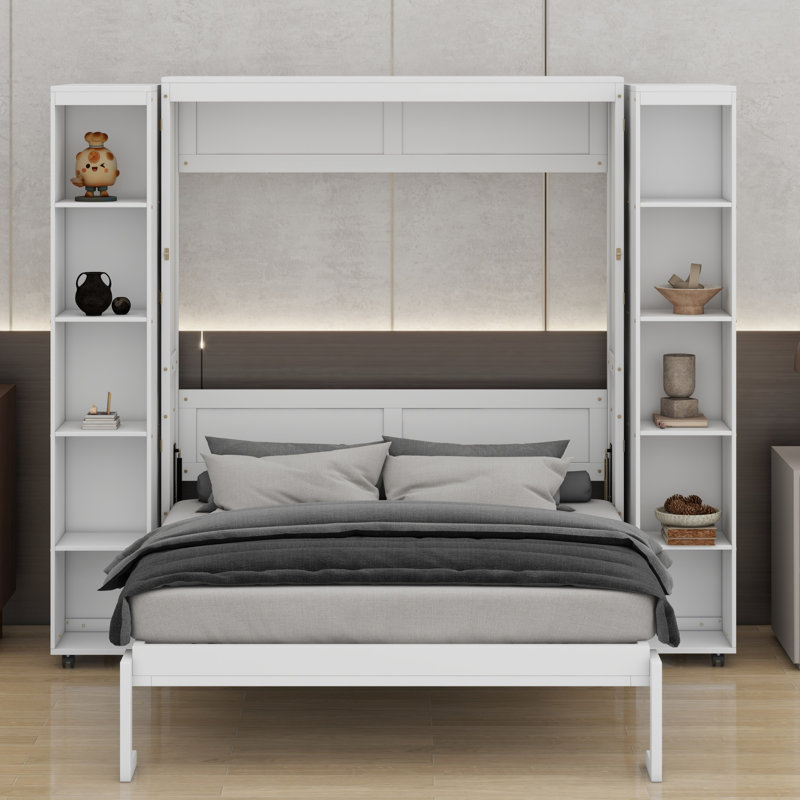 Lit escamotable mural Murphy avec portes de rangement, Blanc