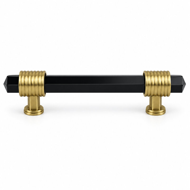 Chrysalis Collection Pull, 3 3/4", Brushed Golden Brass/Opaque Black Glass