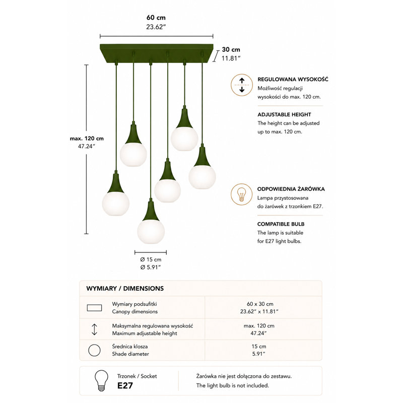 LACRIMA KHAKI 1-LIGHT PENDANT, 60, 6