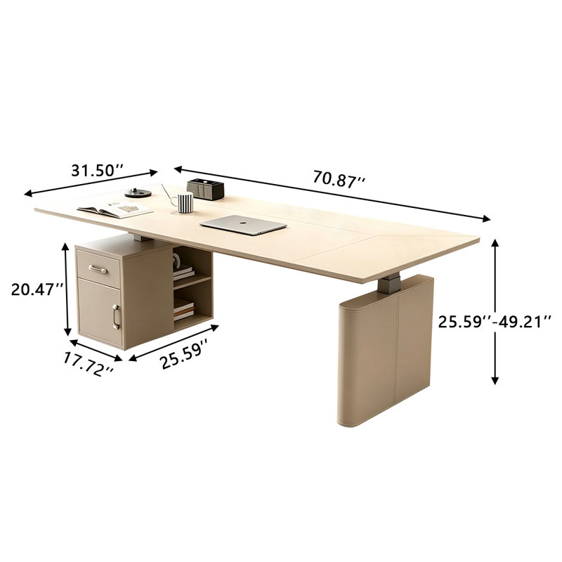 Bureau de direction rectangulaire simple réglable en hauteur de 70,87 po, 49.21" H x 70.87" W x 31.5" D
