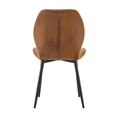 4-piece set of modern luxury brown quilted technology fabric dining chairs with black metal legs - suitable for home restaurants, commercial cafes, an