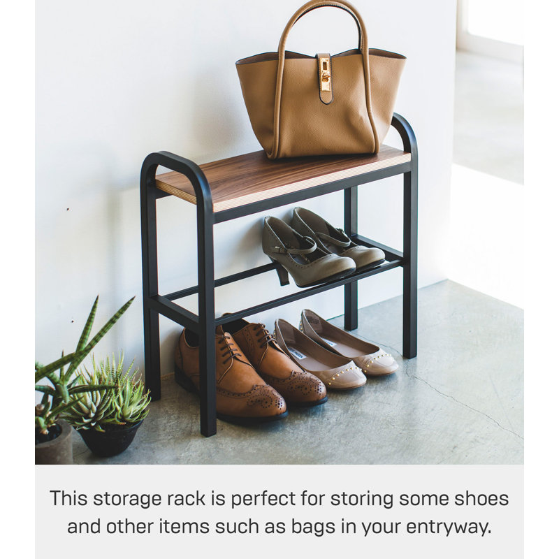 Black Metal and Wood Stackable Shoe Organizer Bench