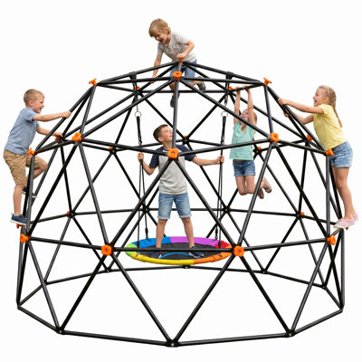 7.2 Ft Tall Climbing Dome With Swing, Large Jungle Gym For Kids Outdoor Backyard, Heavy Duty Monkey Bars Toys