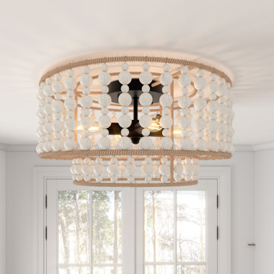 Keronue 3 - Light Wood Beaded Flush Mount