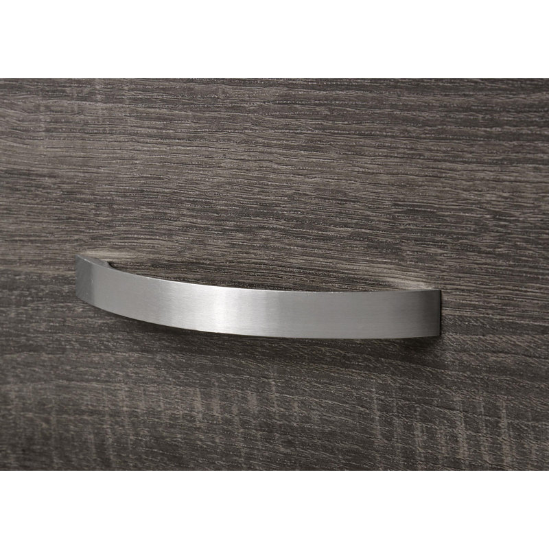 Commode Cabrillo en chêne gris à 6 tiroirs avec miroir, ensemble de commode de style transitionnel en bois d'hévéa pour chambre à coucher, poignées en métal nickelé, quincaillerie de sécurité anti-basculement pour le rangement de la chambre à coucher