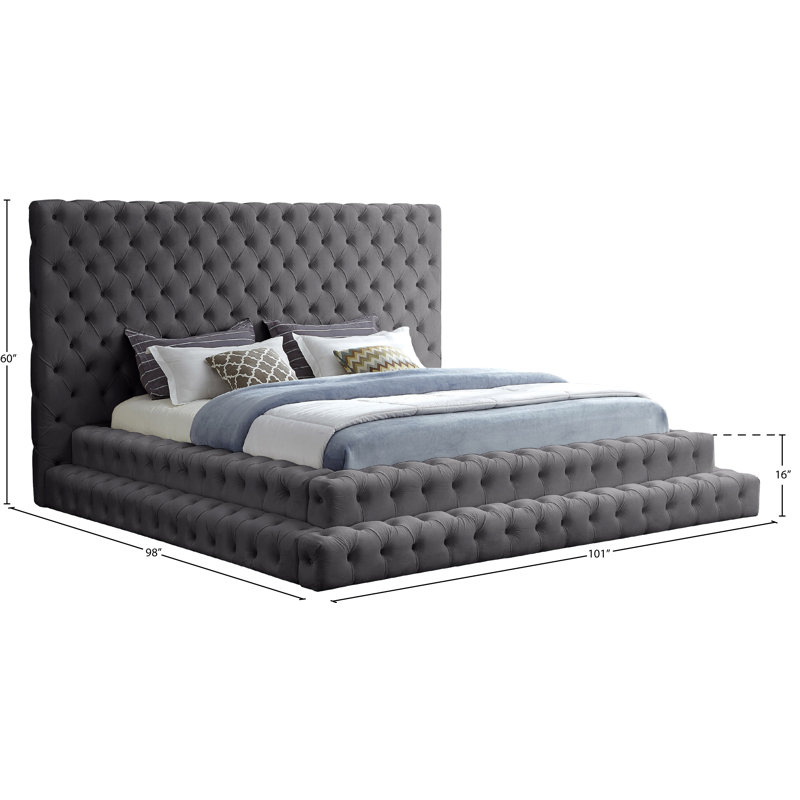 Lit en velours Dymphia Revel, Très grand, Velours gris