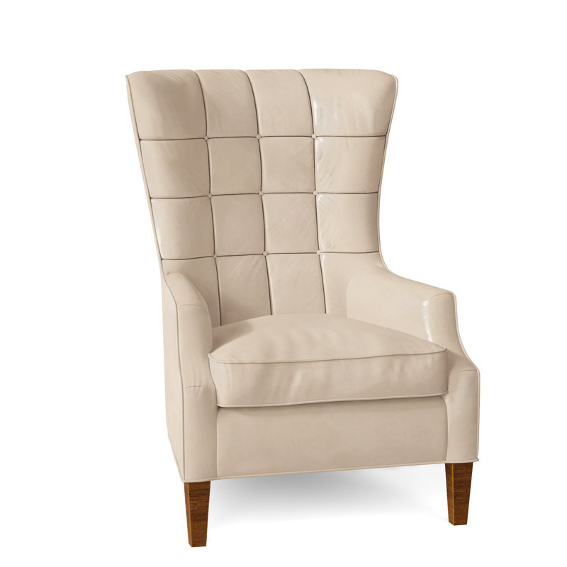 Gallin Leather Tufted Wingback Chair, Aline Light Gray Stonewash Genuine Leather, New Classiques