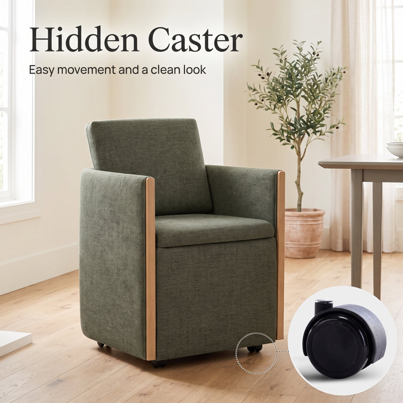 Upholstered Dining Chairs with Casters, Moss Green