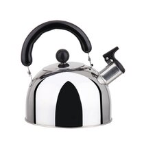Stainless Steel Whistling Kettle Tea Pot & Handle - 4.22Qt/4 L Silver Long  Spout