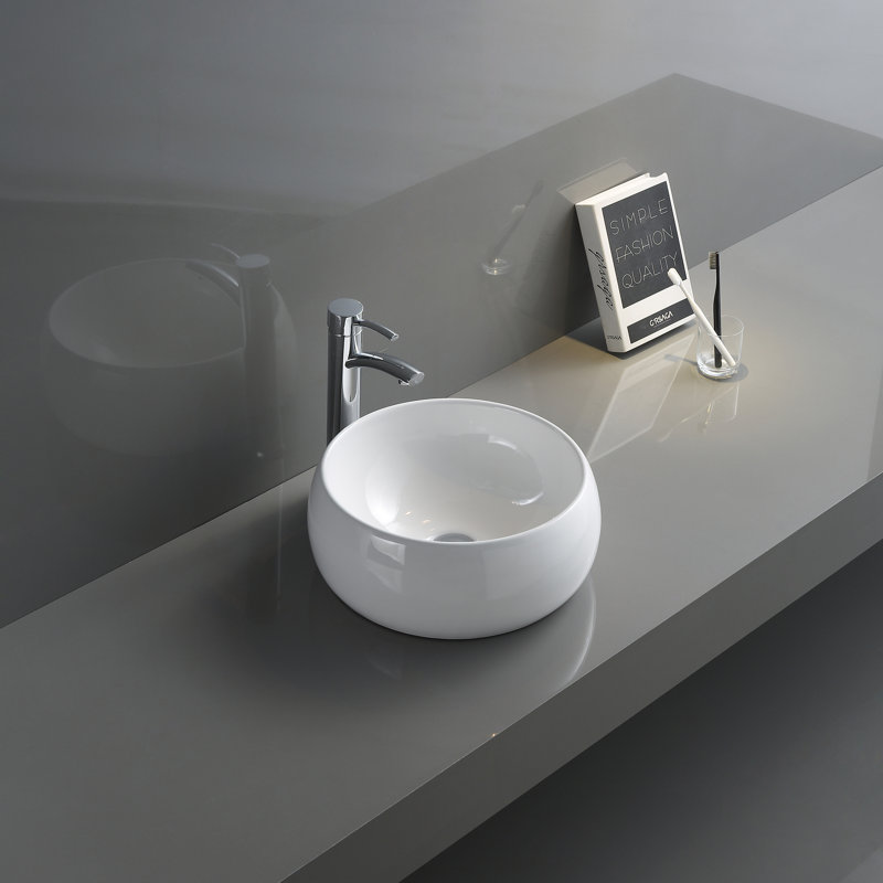 Ruvati Bathroom Vessel Sink Round White Circular Above Counter Porcelain Ceramic, 12" L x 12" W x 6" D