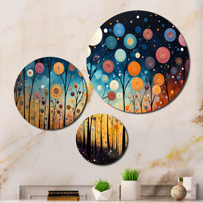 Colorful Mid Century Whimsical Wanderlust I Abstract Wall Decor on Metal