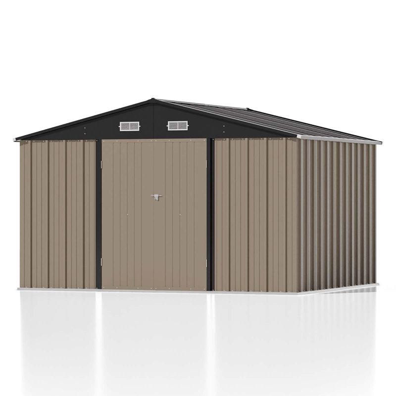 10 Ft. W X 8 Ft. D Metal Storage Shed With Frame, Brown