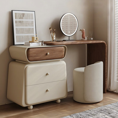 39.37"Modern Extendable Vanity and Chest of drawers with a Makeup Stool and Mirror