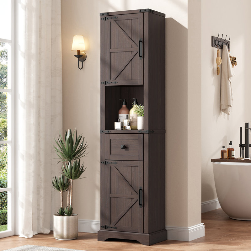 66" Tall Farmhouse Bathroom Storage Cabinet, Espresso