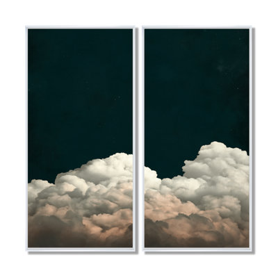 «Fluffy White Clouds In The Sky - Clouds Wall Art Decor», impression sur toile minimaliste blanche 2 pièces