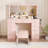 Greyden 11-Drawer Glass Top Vanity Set with Built-In Outlets-1522690303