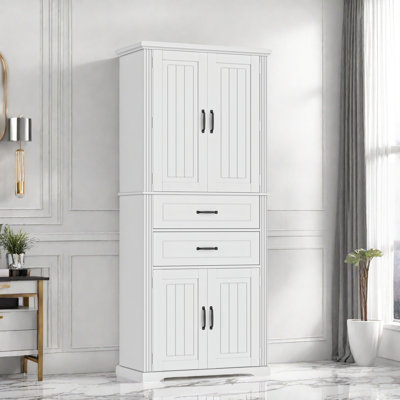 Bathroom Storage Cabinet With 2 Drawers, Door Shelves, Adjustable Shelves And Vertical Striped Design