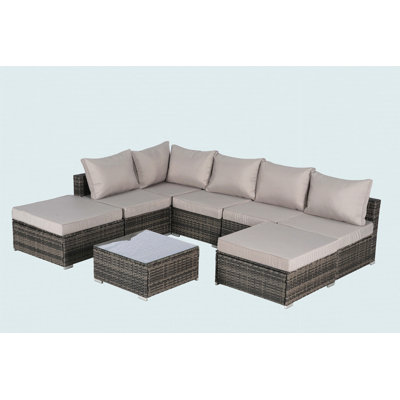 8 Pieces Outdoor Patio Sectional Sofa Couch,Wicker Furniture Conversation Sets With Washable Cushions & Glass Coffee Table