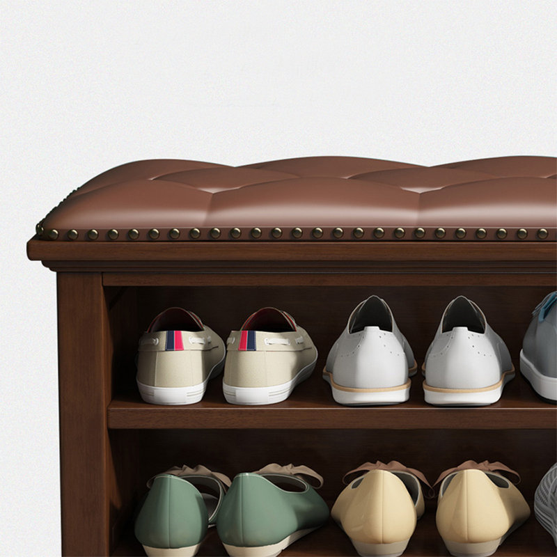 Banc rembourré en bois massif noyer, Walnut