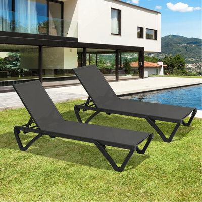 Méridienne d'extérieur, méridienne en aluminium et plastique 2 pièces avec dossier réglable à 5 positions et roulettes, fauteuil inclinable toutes saisons pour l'extérieur, la plage, la cour, la piscine, le lac bleu
