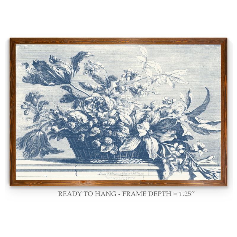 " Navy Basket Of Flowers I " by Paul Cezanne, 22" H x 30" W x 2" D, Framed Canvas Maple