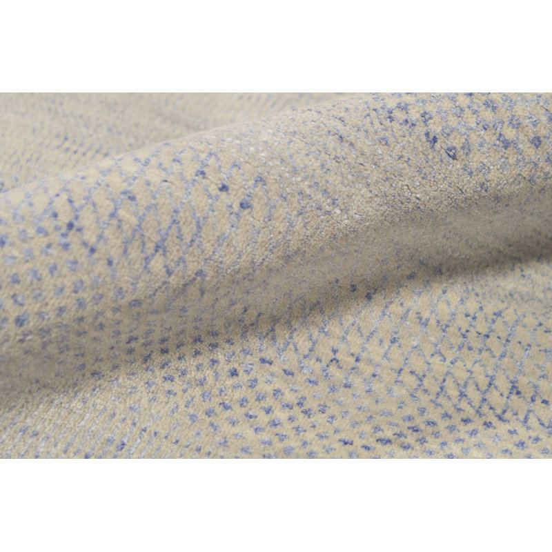Tapis argenté et bleu clair noué à la main de haute qualité