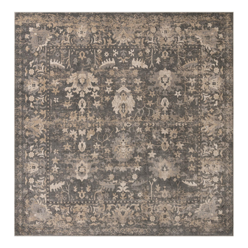 Burrill Abstract Gray/Blue Area Rug, Square 13'1"