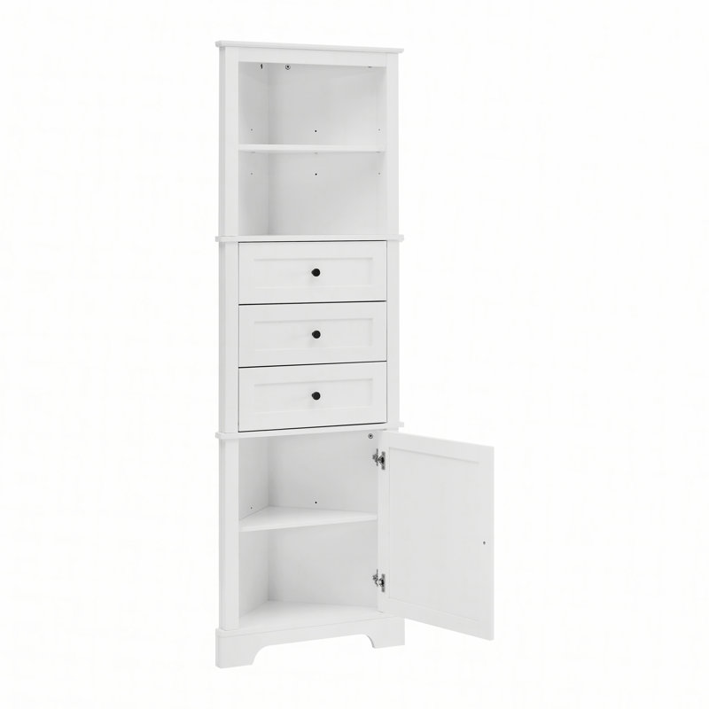 White Tall MDF Bathroom Cabinet with Adjustable Shelves and Drawers