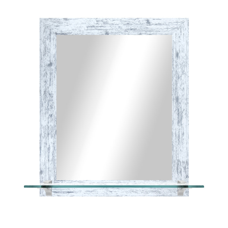 Kridia Flat Wall Mirror, Vertical, 25.5" H x 21.5" W, White Weathered/Chrome