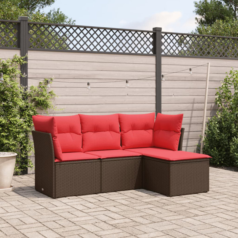 Ensemble de canapé de patio avec coussins 4 pièces Ebern Designs, Rouge, Brun