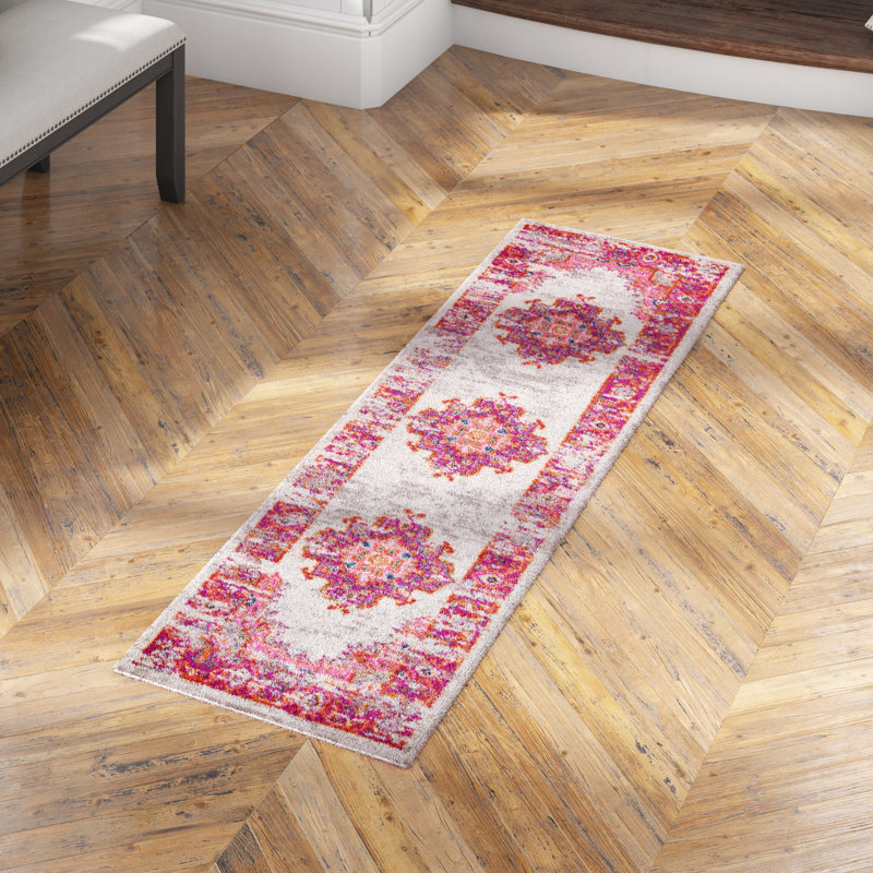 Abbate Oriental Ivory/Pink Indoor Area Rug, Runner 2'2" x 10'