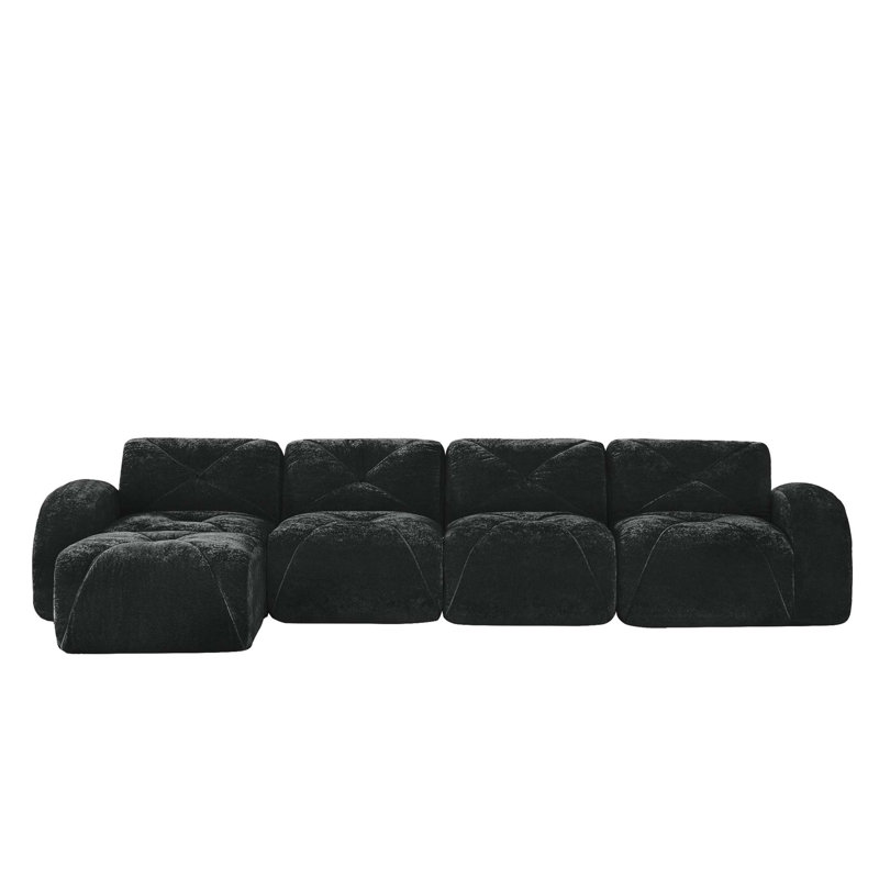 L-shaped Soft Velvet Fabric,Tufted Design,32D High Density Sponge Bottom,Ergonomic Design Bottom,Anti-Slip Design,Free Combination,No Assembly Required,Movable Ottoman For Living Rooms