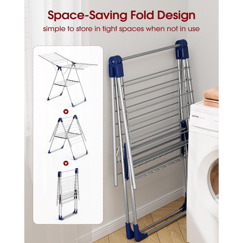 Séchoir à vêtements avec ailes réglables en hauteur, support à linge pliable en métal