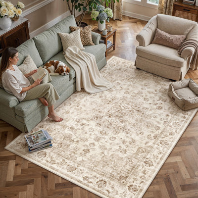 Rosalie Distressed Persian Area Rug with Non-Slip Backing Roll-Pack Design